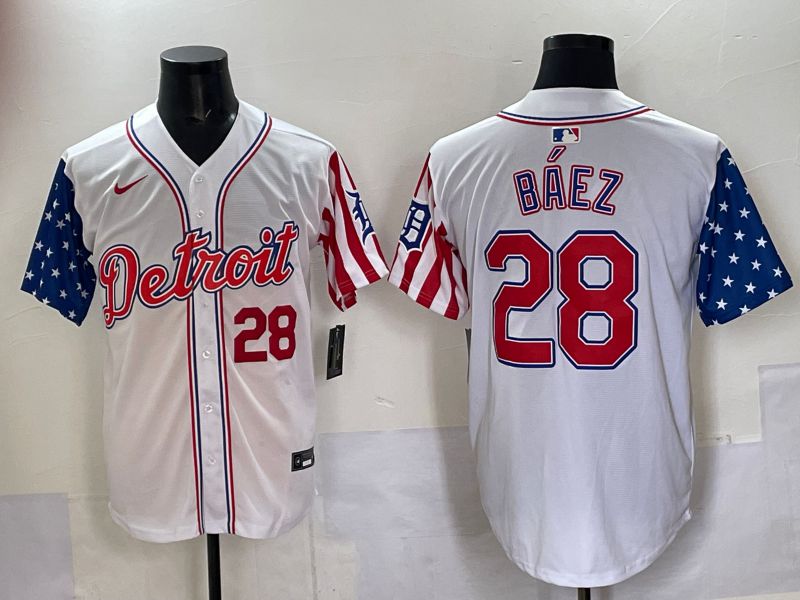 Men Detroit Tigers #28 Baez White National Flags 2025 Nike MLB Jersey style 2